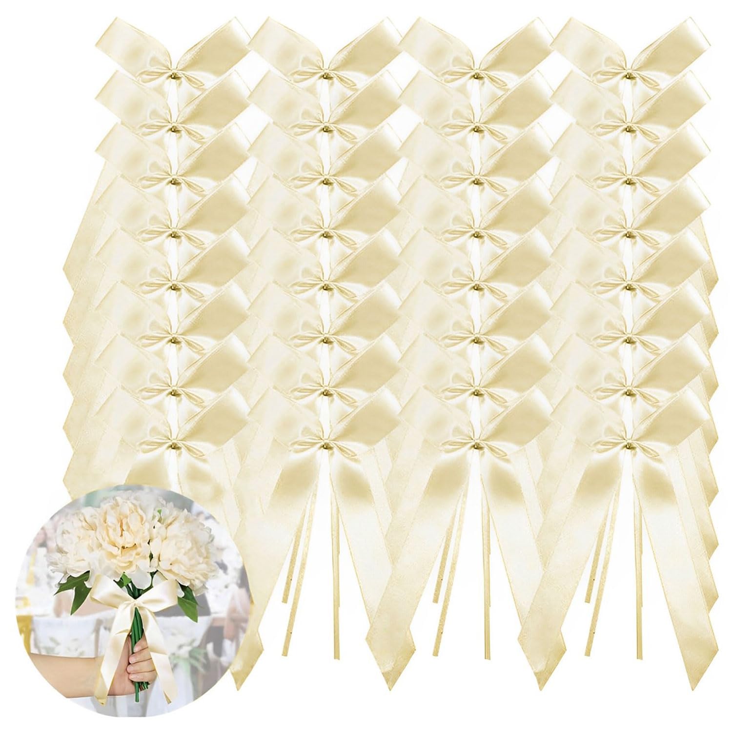 LATRAT 100 Pièces De Decoration Mariage Nœuds Satin Voiture (Ivoire Blanc)