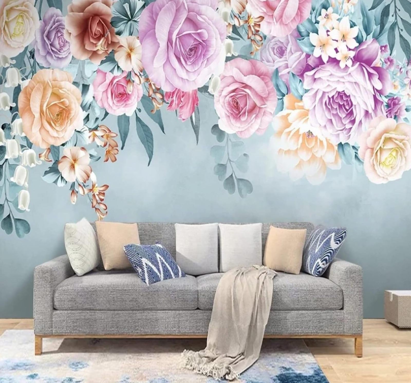 Xlming 400Cm×280Cm(B×H) Fresh Beautiful Pastoral Hand Drawn Floral 3D Wallpaper Luxury Home Dining Decor Paste Sofa Living Room The Wall For Bedroom Mural-400Cm×280Cm