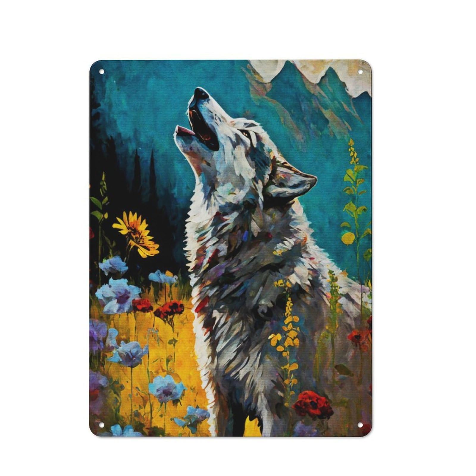 Junmoney Paint Wolf Rustic Metal Plaque 40X30cm For Guest Room Or Hallway, For Home Interiors, Feature Walls And Decorative Displays