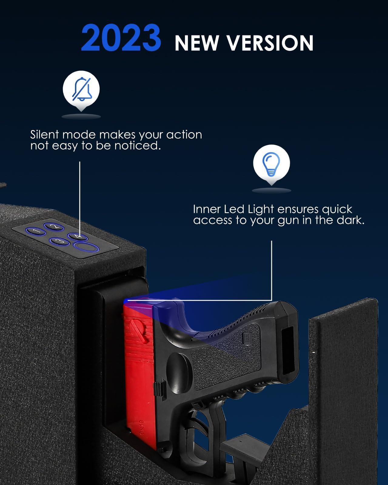 Cassaforte per pistola con impronta digitale biometrica, lampada da incasso, porta scorrevole automatica Cassaforte per pistola manuale con impronta digitale, codice PIN, accesso con chiave, cassetta