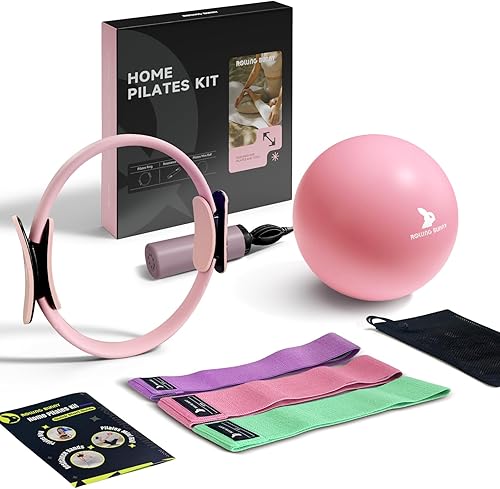 Kit de pilates para el hogar, anillo de pilates de 13.8 pulgadas con asas acolchadas, mini bola, 3 bandas de resistencia para ejercicio de cuerpo