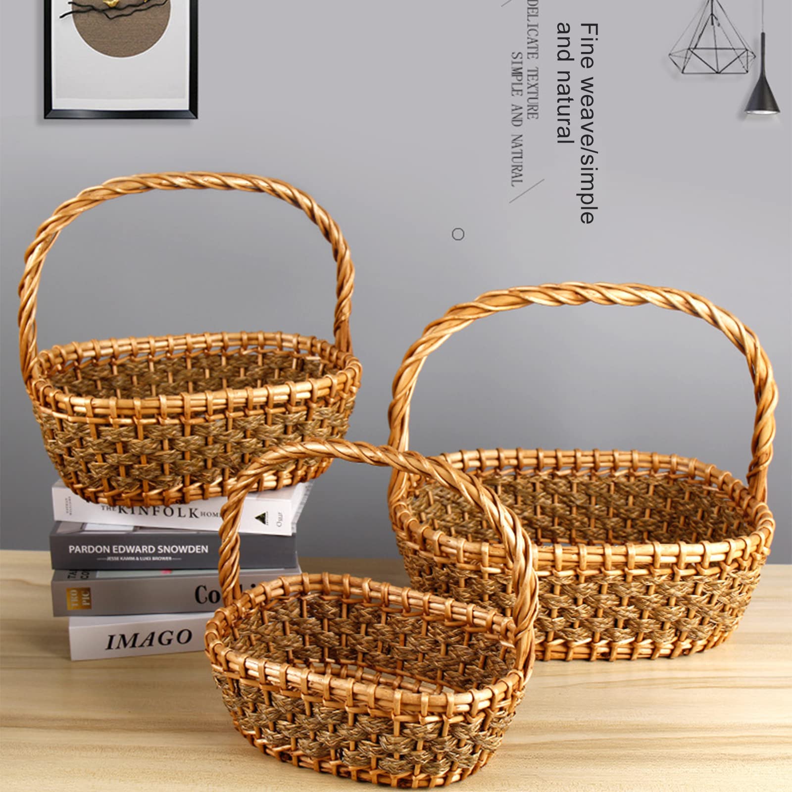 Panier De Rangement En Rotin Synthétique Avec Poignées - 40x19x24 Cm, Idéal Courses, Fruits, Décoration Maison