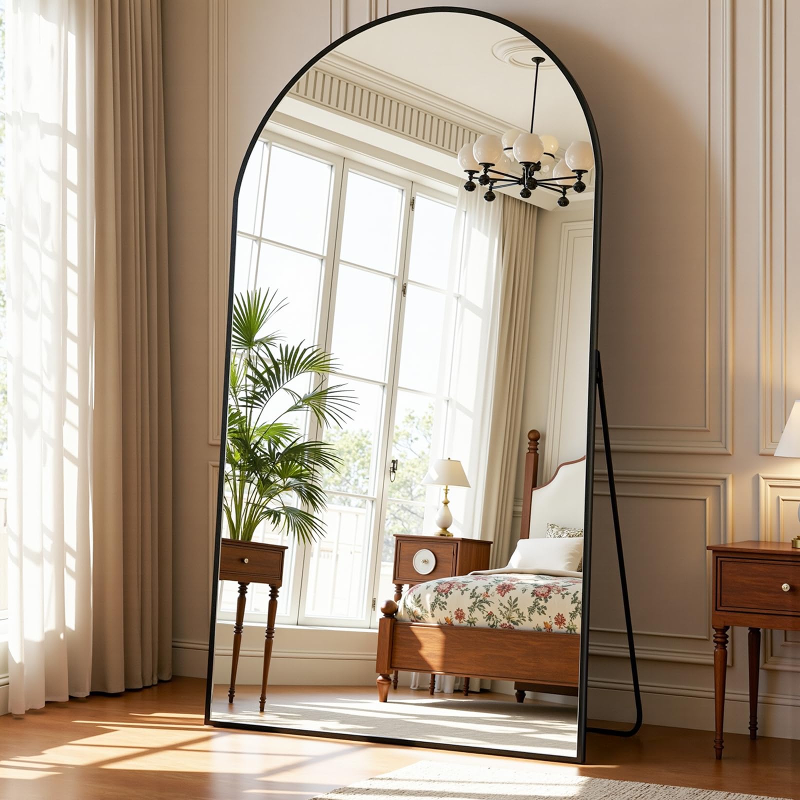 Photo 1 of Coomily Full Length Mirror 90" L x 46" Full Body Standing Mirror for Bedroom, Living Room, Gym, Dorm - Shatter-Resistant & Easy Assembly, Arched Style Black