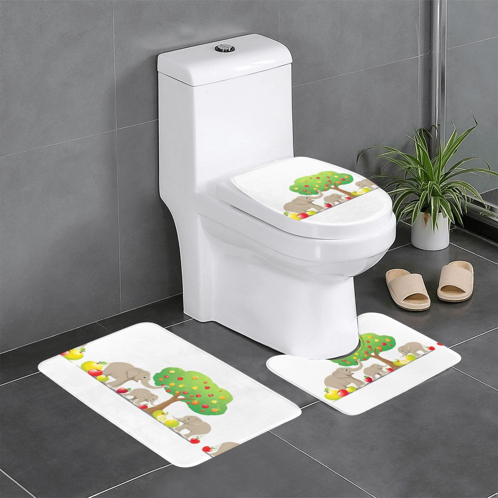 Tapis de salle de bain WHJDPP antidérapants lot de 3 avec motif éléphant 61x40,6 cm