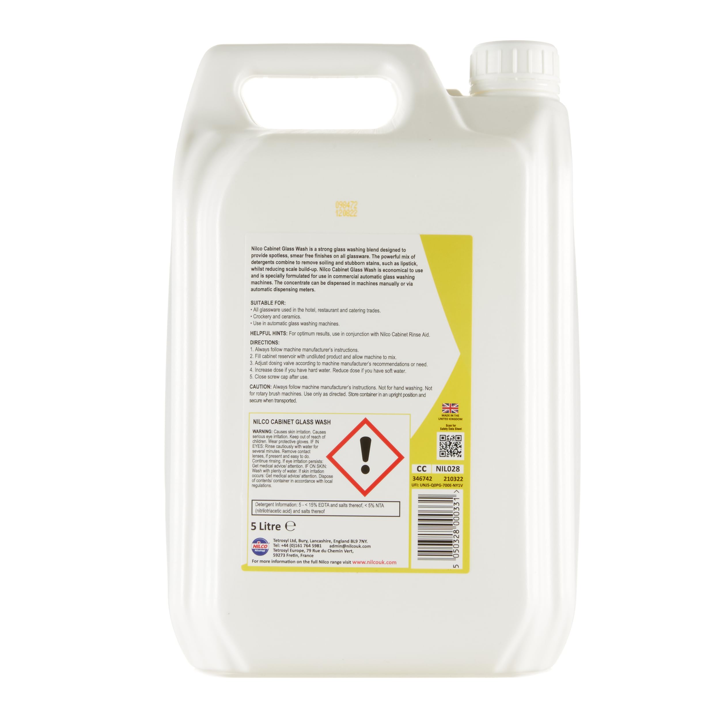 Nilco Nettoyant concentré Alcalin pour lave-verres Finition Sans Traces – 5L