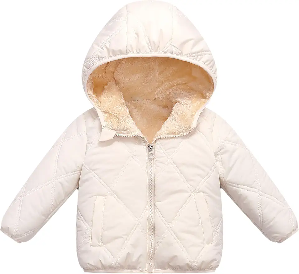 Casaco de inverno para bebês meninos e meninas de 1 a 7 anos, jaqueta acolchoada com capuz, jaqueta de neve, casaco de lã quente, agasalho sólido