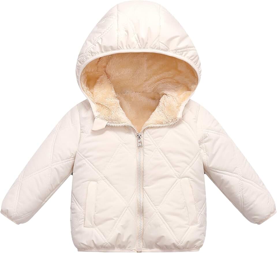 Casaco de inverno para bebês meninos e meninas de 1 a 7 anos, jaqueta acolchoada com capuz, jaqueta de neve, casaco de lã quente, agasalho sólido