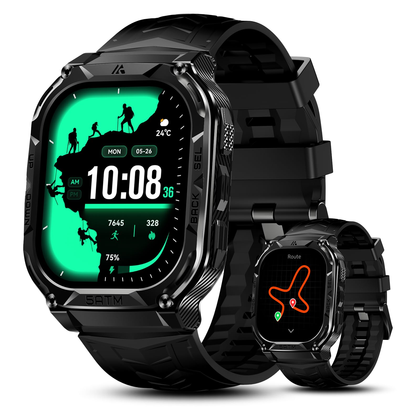 AMAZTIM Smart Watch con GPS – 170+ modalità sportive, 5 ATM e IP69K, 5 cm AMOLED, Bluetooth Chiamata, robusto orologio fitness per attività all'aperto, frequenza cardiaca e sonno, fitness tracker per