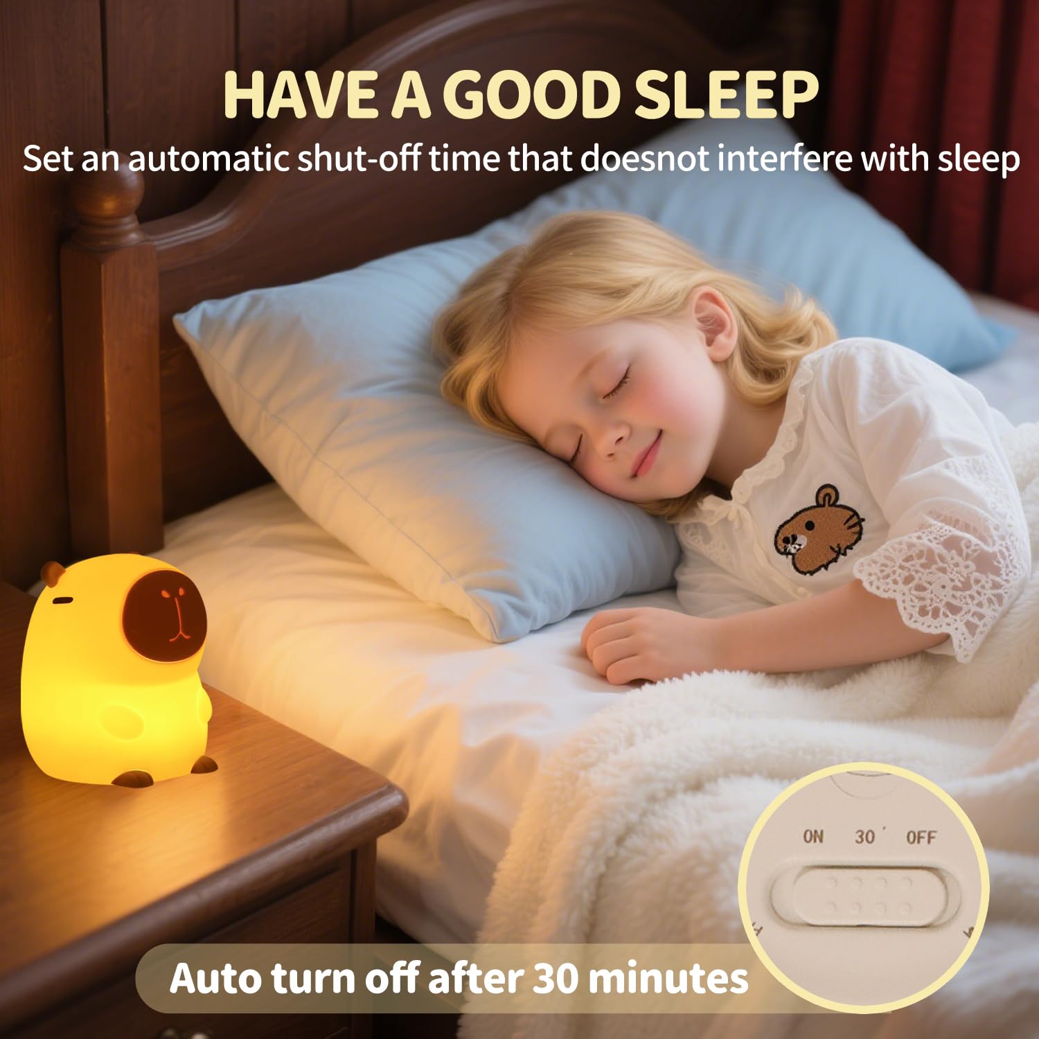 Capybara Nachtlicht, süßes Squishy Silikon Nachtlicht für Kinder, langlebig wiederaufladbar, Tippen zum Einstellen der Helligkeit, sichere Capybara-Geschenke für Schlafzimmer, Kinderzimmer
