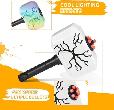 Coophit Thors Dart-Blasting Hammer Toys Gun with Lights -Toys for 5 6 7 8 9+ Year Old Boys,Kids Roleplay Toy Thunder Mjolnir with 30 Darts