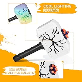 Coophit Thors Dart-Blasting Hammer Toys Gun with Lights -Toys for 5 6 7 8 9+ Year Old Boys,Kids Roleplay Toy Thunder Mjolnir with 30 Darts