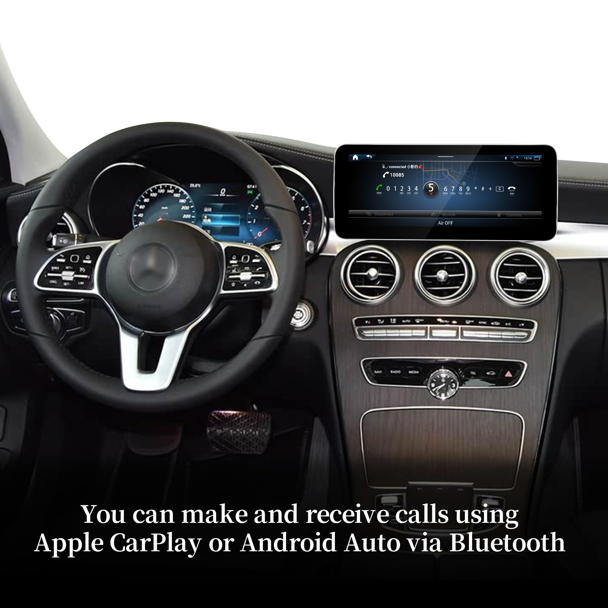 12,3-calowy ekran Android do Mercedesa klasy C W205 A205 C205 S205 NTG 5.5 CarPlay Android Auto pełny (dzielony) ekran Mirroring App Netflix Spotify TikTok nawigacja obsługa kamer pojazdów (128 GB)