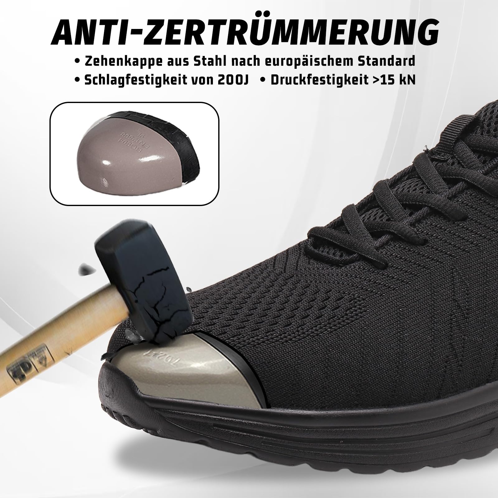 Furuian Arbeitsschuhe Herren Sicherheitsschuhe Herren Leicht Damen Herren Atmungsaktiv Stahlkappenschuhe Sportlich rutschfest Sneakers