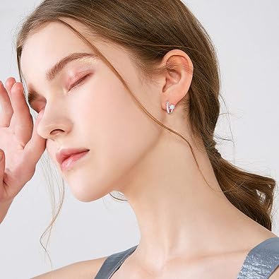 Cubic Zirconia Hoop Earrings - Sterling Silver Hypoallergenic CZ Hoop Huggies Earrings Small Cartilage Earrings for Women Girls