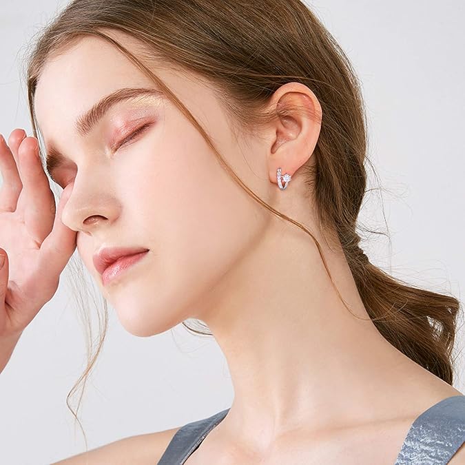 Cubic Zirconia Hoop Earrings - Sterling Silver Hypoallergenic CZ Hoop Huggies Earrings Small Cartilage Earrings for Women Girls