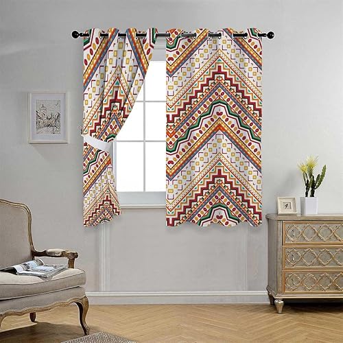 Miniatura 2 de Blackout Drapes Beige Bohochic Grommet Short Soundproof Door Cover Cortinas para Ventanas De Cuarto 72Inch Width by 72Inch Length,2 Panels