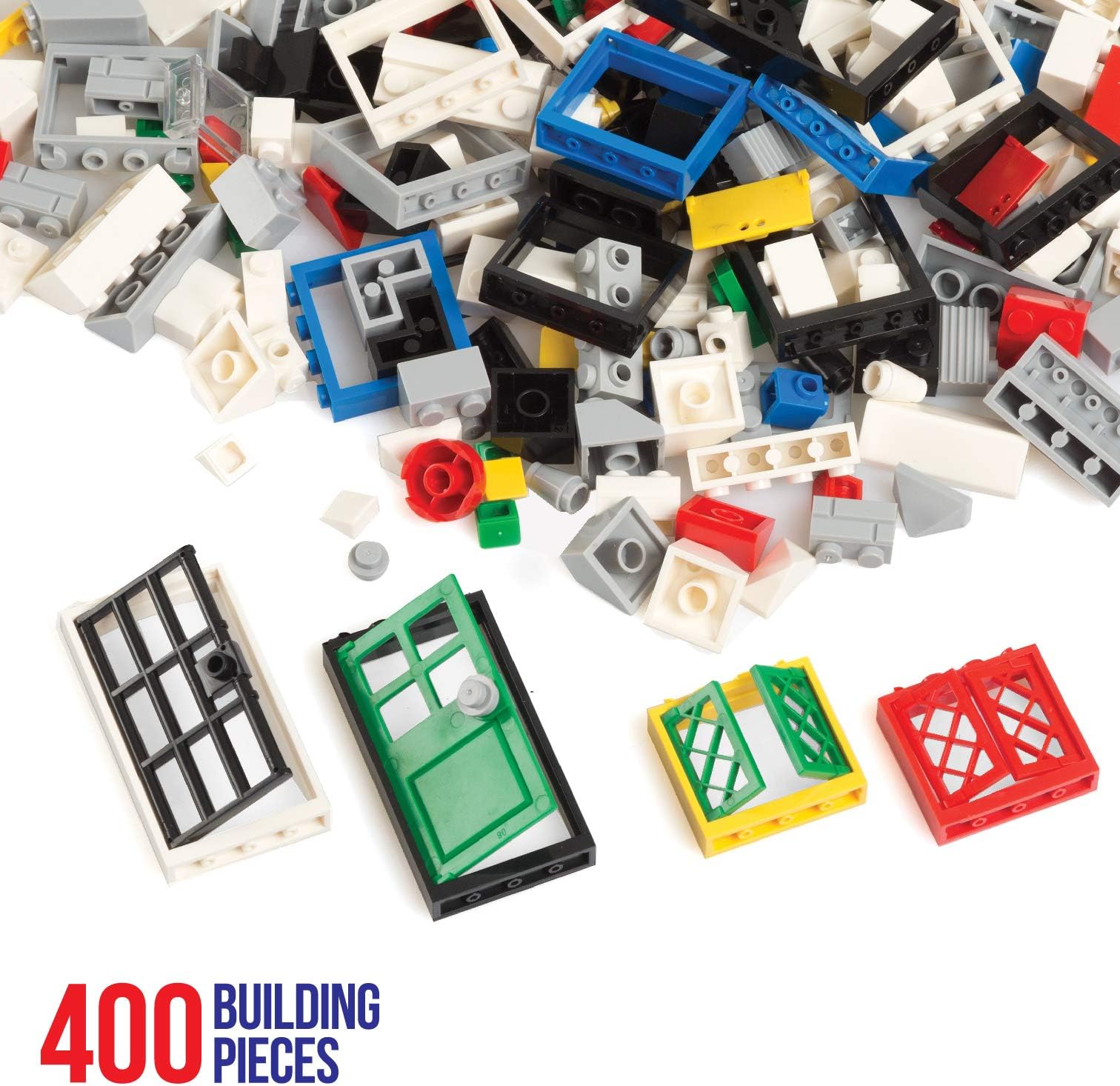 Barcaloo 400 Piece Window, Door, and Roof Set - Building Brick Compatible Play Kit