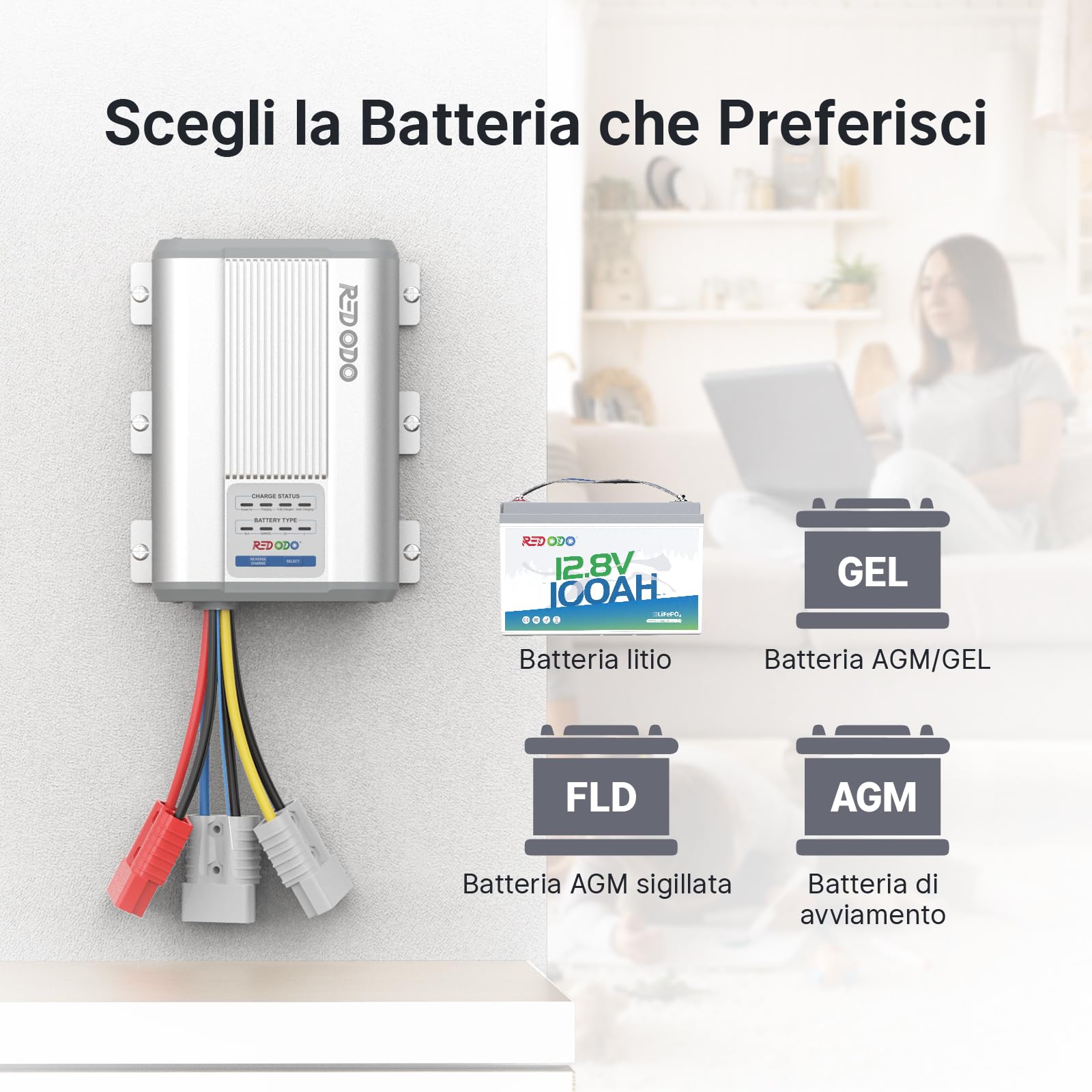 Redodo Caricabatterie DC DC 12V 40A con MPPT Integrato, Booster di Carica 12V LiFePO4 per Camper e Seconda Batteria, Compatibile con Alternatore Smart, AGM, Gel, Piombo