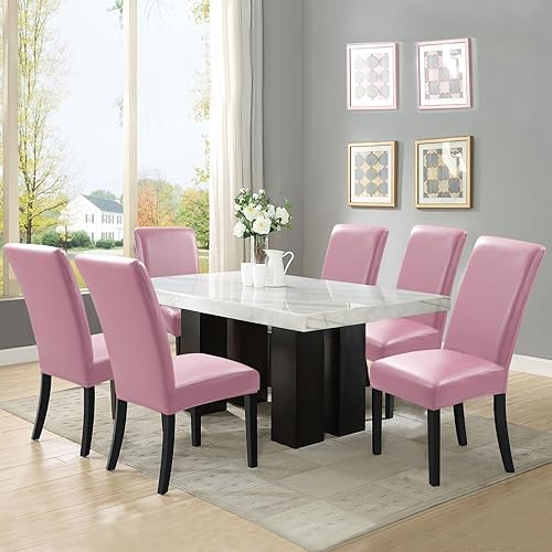 Miniatura 10 de YISUN Fundas para sillas de comedor, de piel sintética sólida, impermeable y resistente al aceite, fundas protectoras para sillas de comedor (marrón