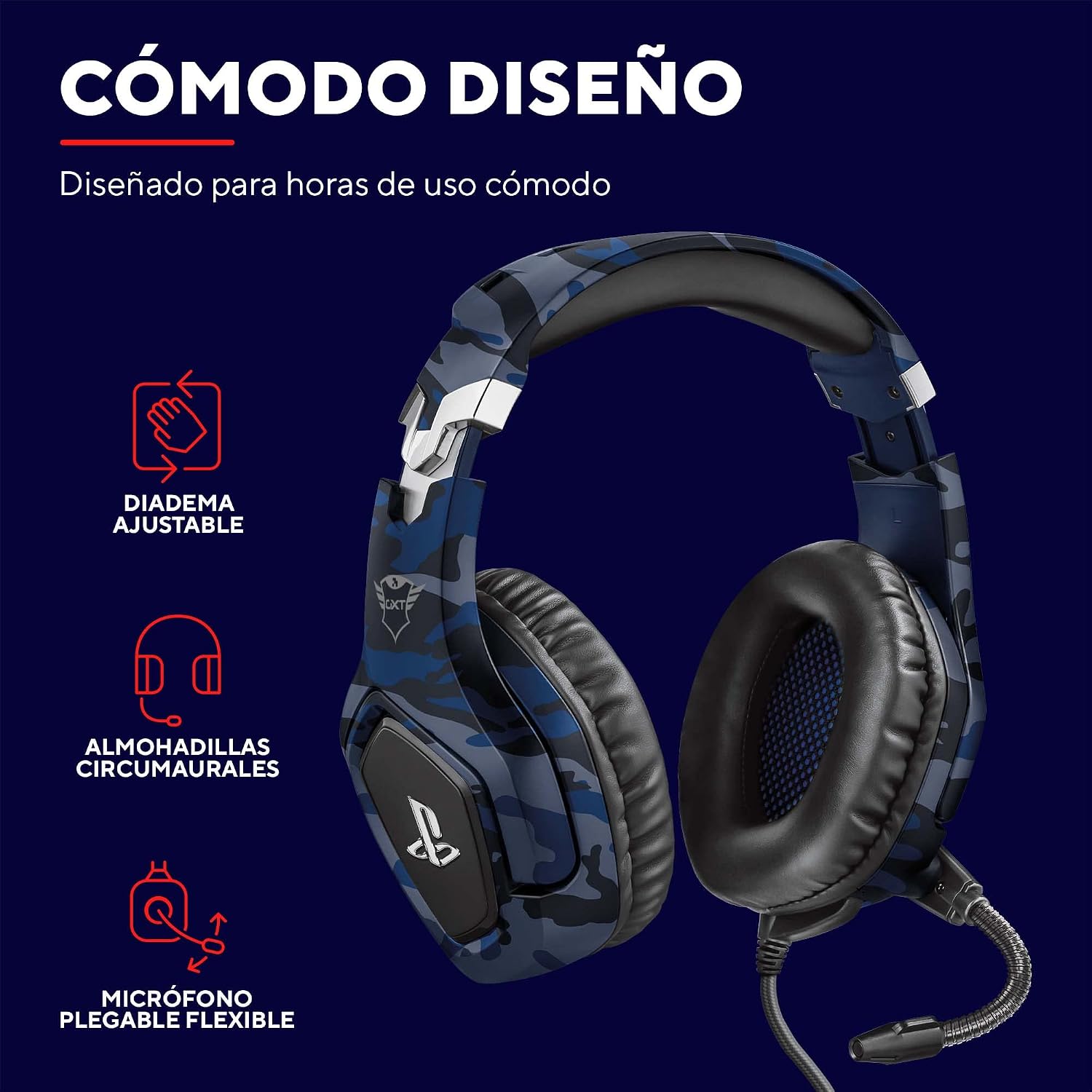 GXTrust Forze-B Cascos Gaming con Licencia Oficial para PlayStation, Azul | Auriculares Gaming para PS4 y PS5, Micrófono Plegable, Altavoces Activos de 50 mm, Cable Trenzado de Nailon 1.2 m 6
