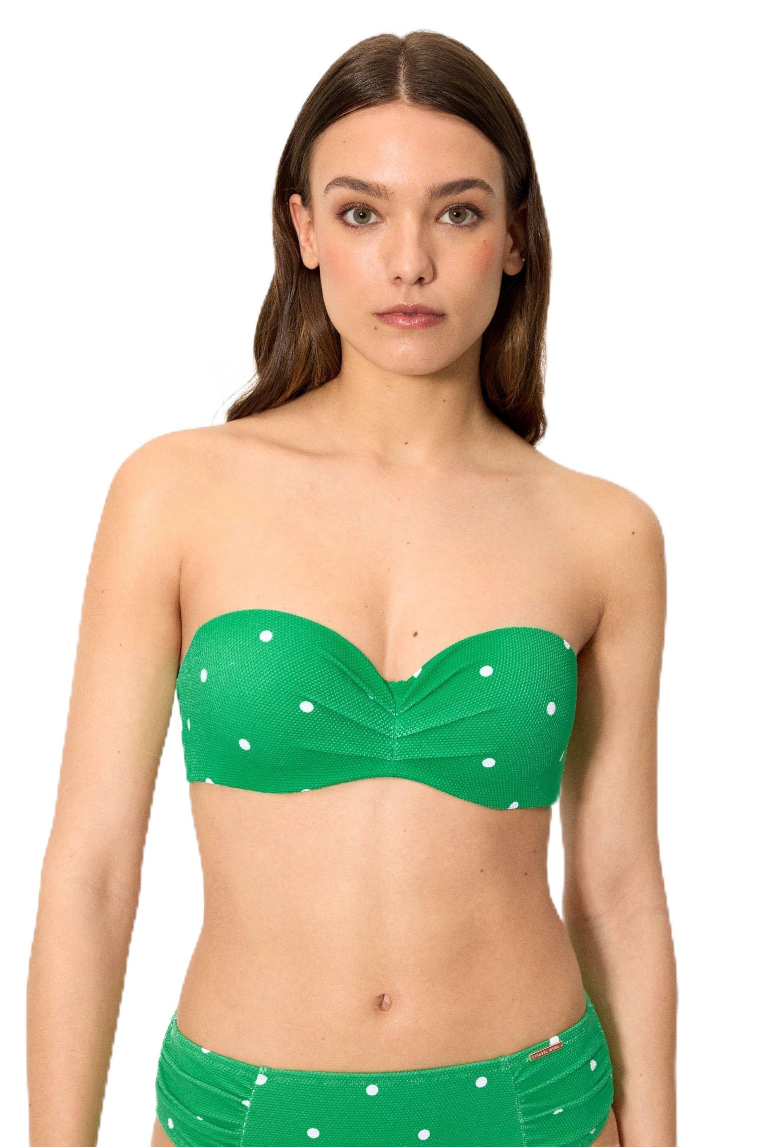 YSABEL MORA. Top Bikini Bandeau Piqué Lunares. con Aro Y Relleno. Tirantes Regulables Y Desmontables. Opción Sin Tirantes. Look Completo con Braga A Juego .Colección Lime.