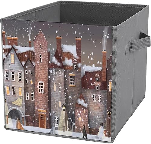 MEIKKO Winter City Night - Organizador de tela plegable con asas, organizador de armario de calle de Navidad para estantes, plegable, para ropa, 11