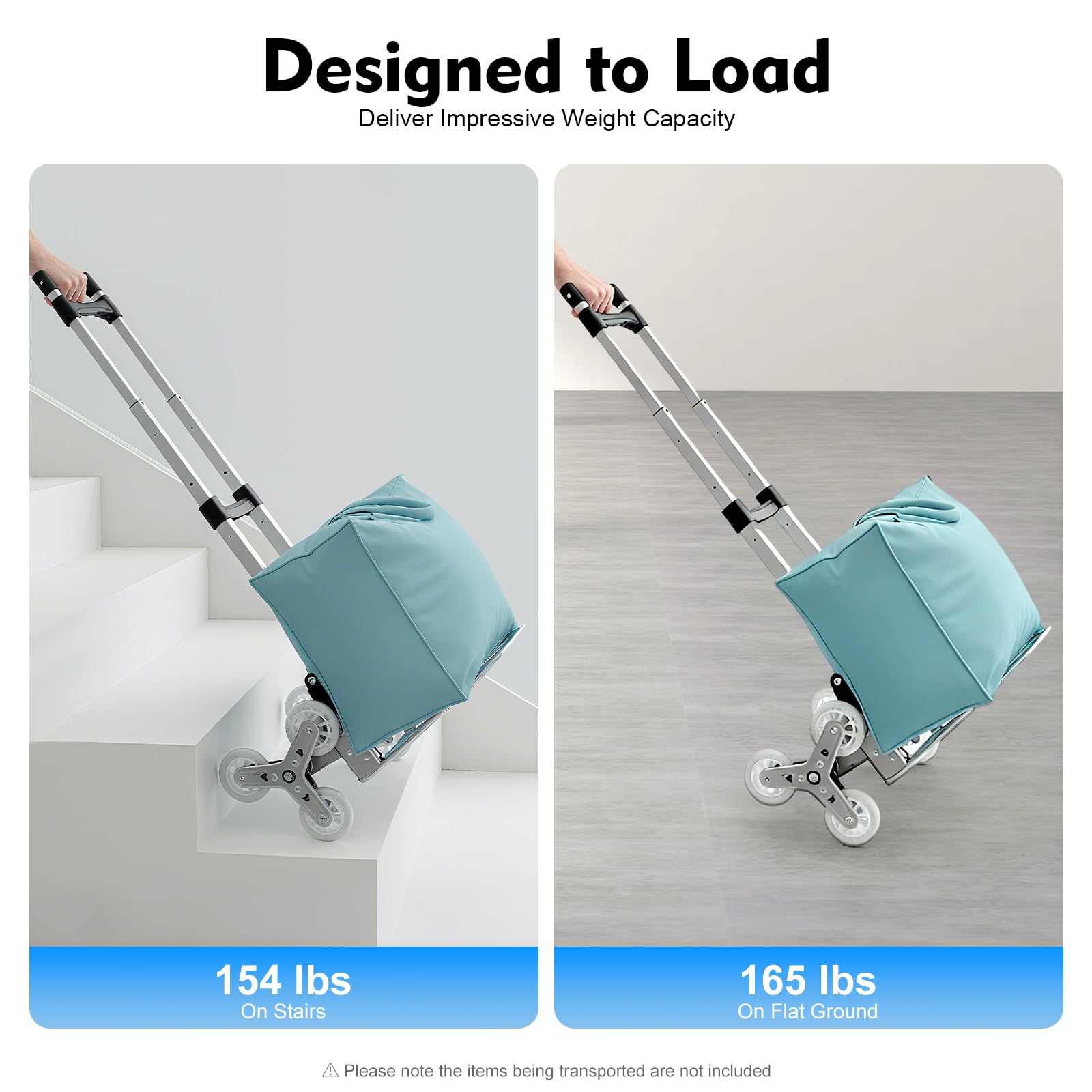 Carretilla robusta para subir escaleras, con carga máxima de 75 kg, carretilla plegable con cuerda expansora para un agarre seguro, fácil transporte en escaleras y superficies irregulares