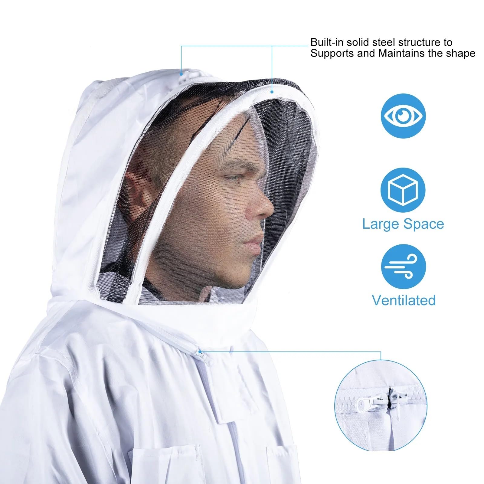 Vêtements D'apiculture Vêtements de protection professionnels, combinaison d'apiculture intégrale, voile sécurité unisexe avec gants(XXL)