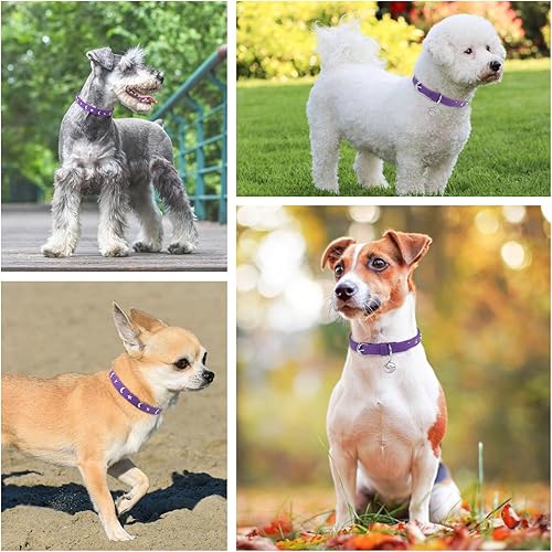 Miniatura 5 de Collar de cuero para perros pequeños y medianos, collar ajustable con remache de estrella y luna con hebilla de metal inoxidable y dijes, collares
