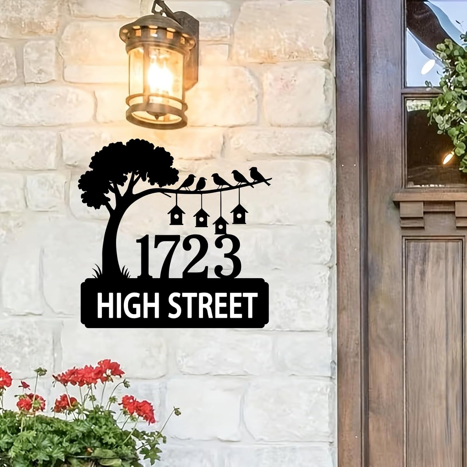 Personalized Tree Metal Address Sign for Wall, Birds Custom Metal House Number Plaque Outdoor, Customized Street Name Laser-Cut Art, New Homeowner Housewarming Gift