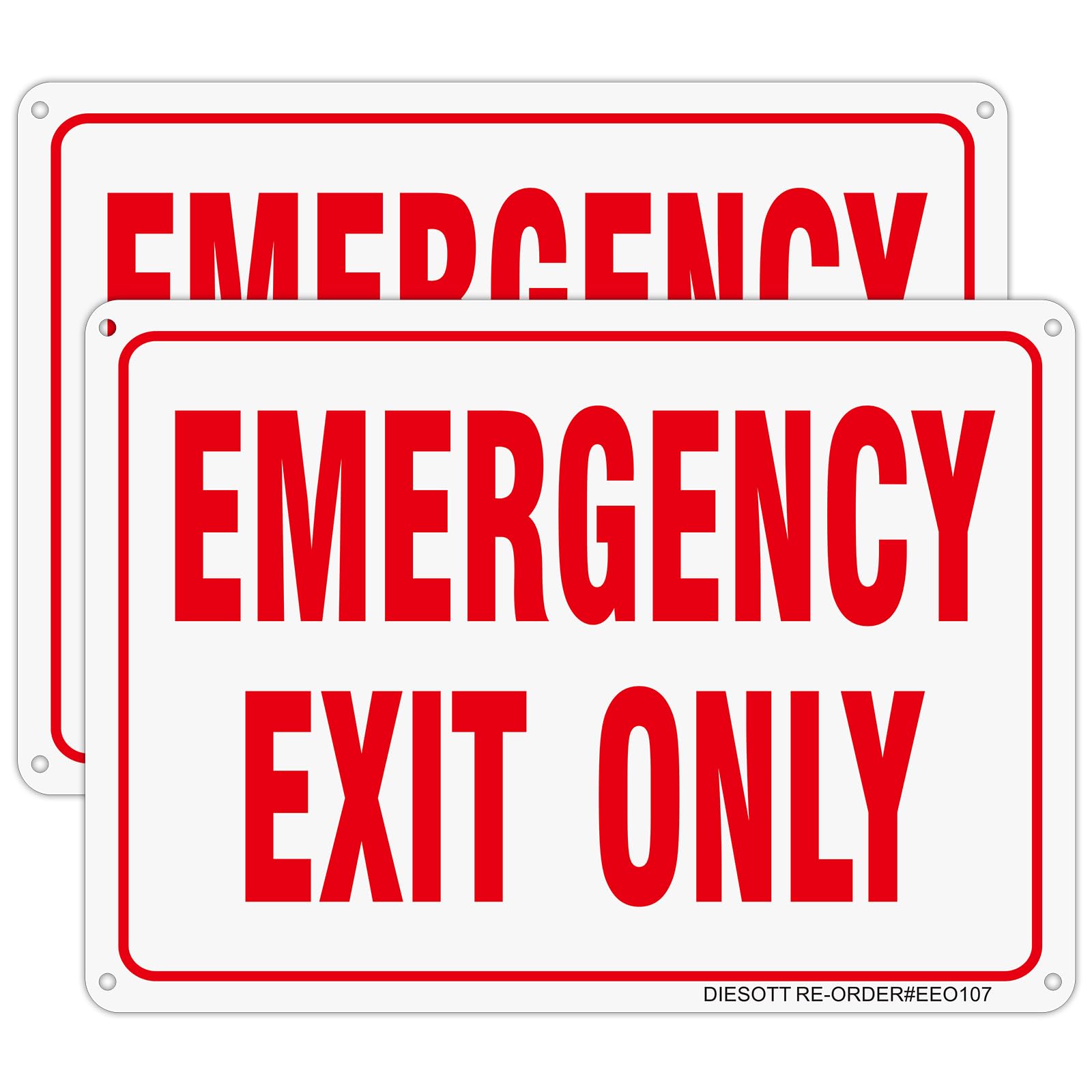 Emergency Exit Only Signs- 2 Pack, 10x7 Inches Aluminum Sign for Indoor or Outdoor Use- Reflective UV Protected- Weatherproof- Easy to Install