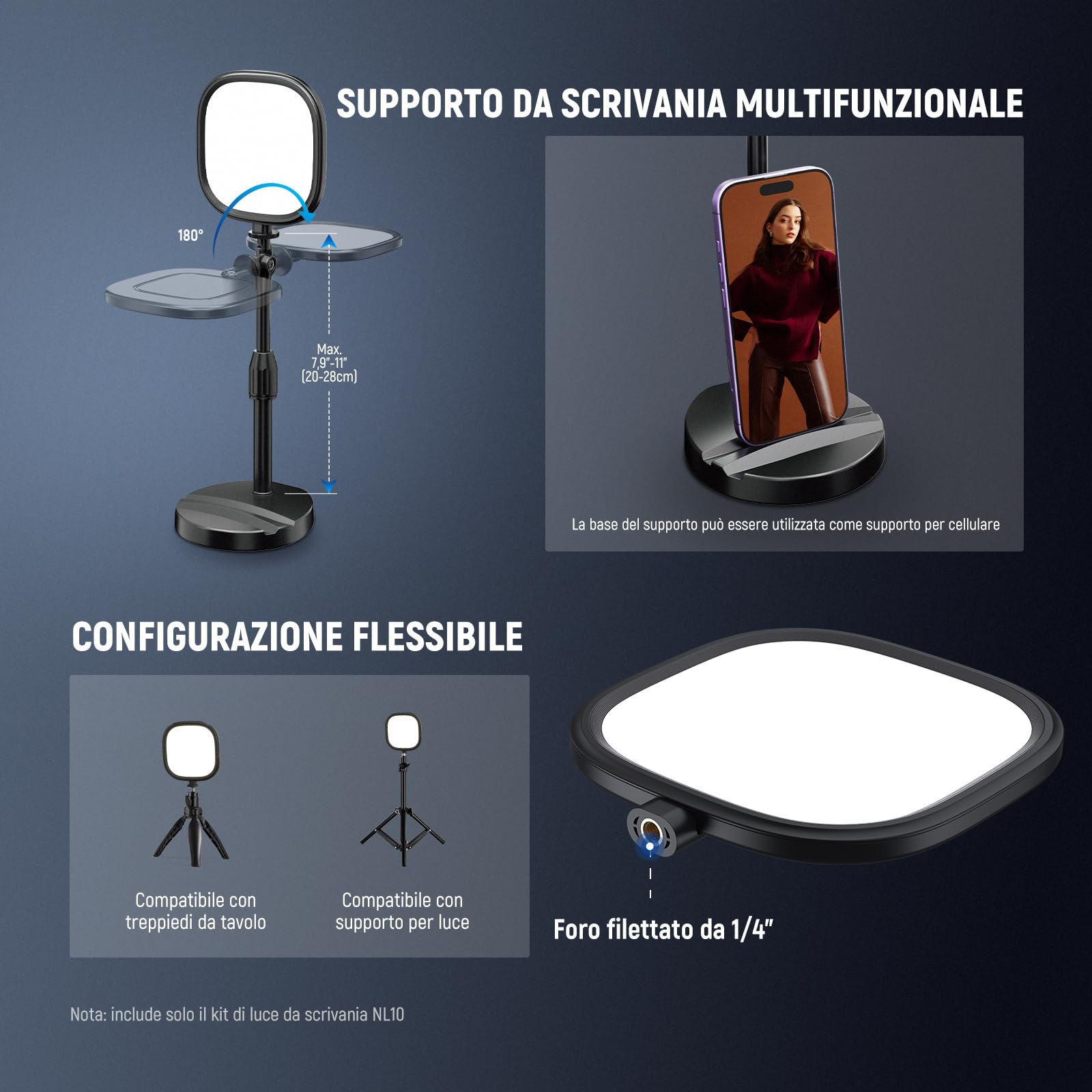 NEEWER Basics - Set di 2 lampade da scrivania da 5" per videoconferenza, 10 W, per computer portatile, trasmissione, registrazione telefonica, anello luminoso a LED a schermo intero CRI95 con supporti
