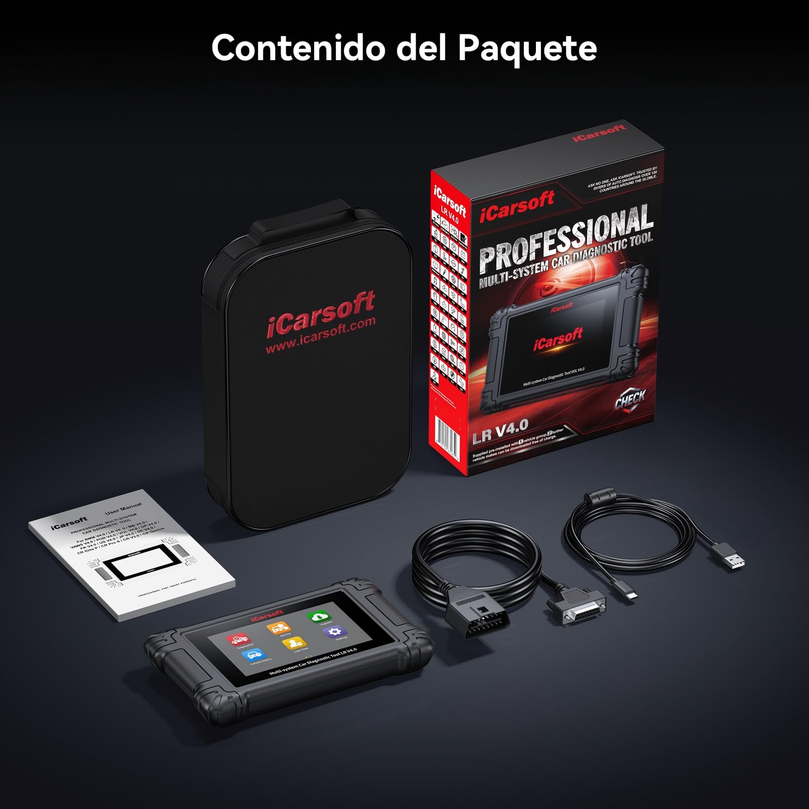 iCarsoft LR V4.0 Máquina Diagnosis Coche para Land Rover/Jaguar+ 2 Marcas Opcionales, Escáner OBD2 Bidireccional de Todo el Sistema, 37+ Funciones Reinicio, Vin Automático, Actualización WiFi por Vida