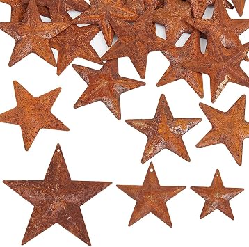GORGECRAFT 30PCS Rustic Metal Barn Stars, 3 Sizes Vintage Patriotic Decor | 2"-3.75" Rusty Tin Stars with Holes for 4th July Xmas, Country Primitive Ornaments for Walls, Weather-Resistant Steel Accents