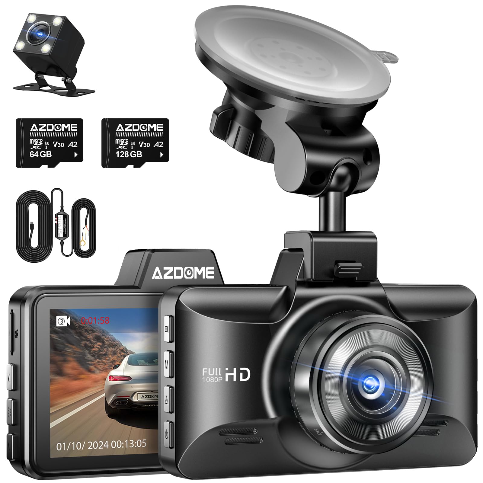 Amazon.com: AZDOME M01 Pro Dual Dash Cam with 128GB SD Card and