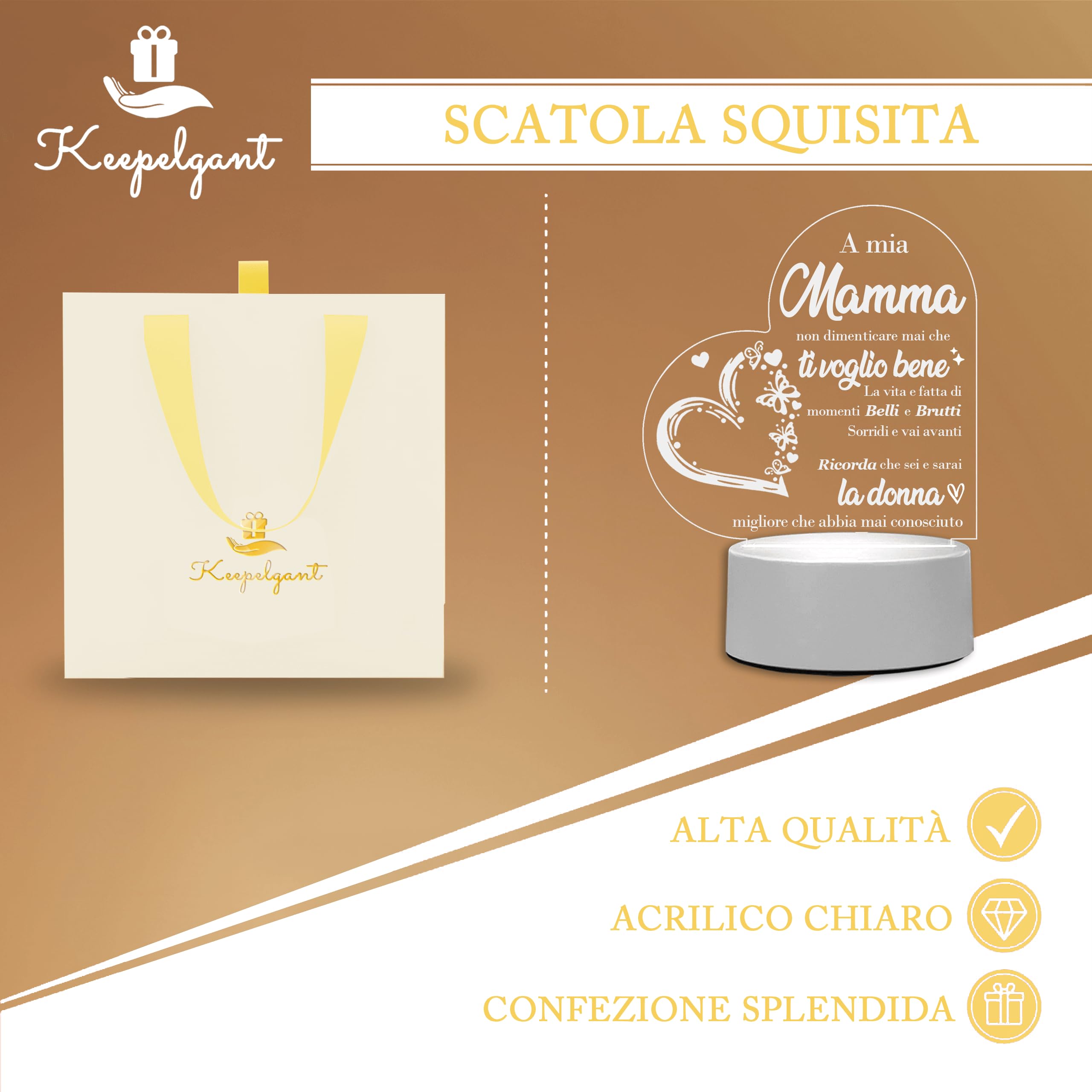 Keepelgant Regalo Mamma, Luce Notturna in Acrilico, Regalo Compleanno Mamma, Regalo Per Mamma Da Figlia, Regali Per La Mamma, Idee Mamma Regalo Per Festa Della Mamma, Natale