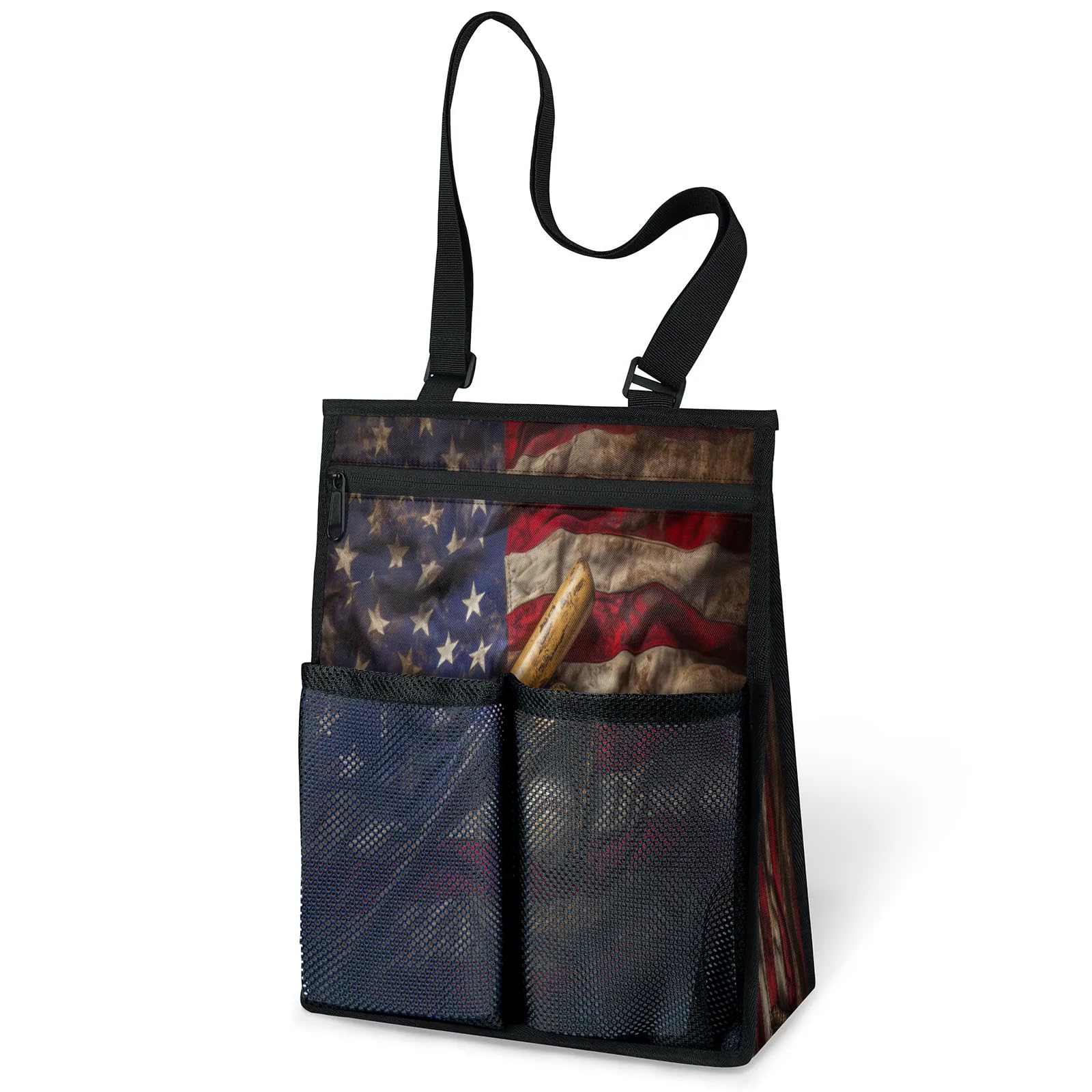 Ourtheme Vintage Baseball American Flags Portable Shower Bag for Travel Gym Camp Beach Tote Shower Caddy Bags Hanging