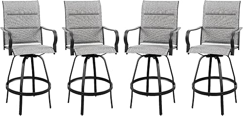 Miniatura 23 de Vongrasig Juego de 2 Sillas Giratorias de Bar para Patio Exterior, Taburetes de Bar Altos con Textil Tipo Sling Acolchado Resistente a Todo Clima