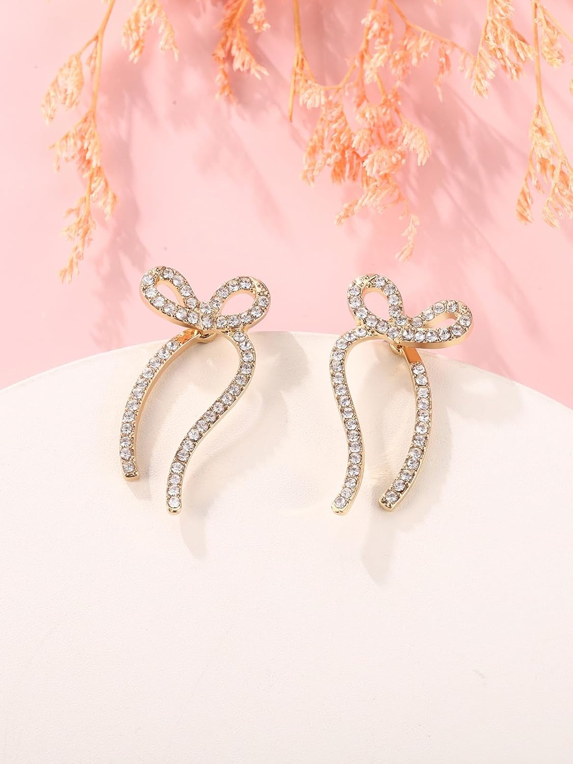 PiercingJ Gold Bow Earrings for Women, 14K Gold Plated Bow Stud Rhinestone Hanging Dangle Drop Trendy Cute Statement Earring Jewelry Gifts for Christmas Prom - Image 5