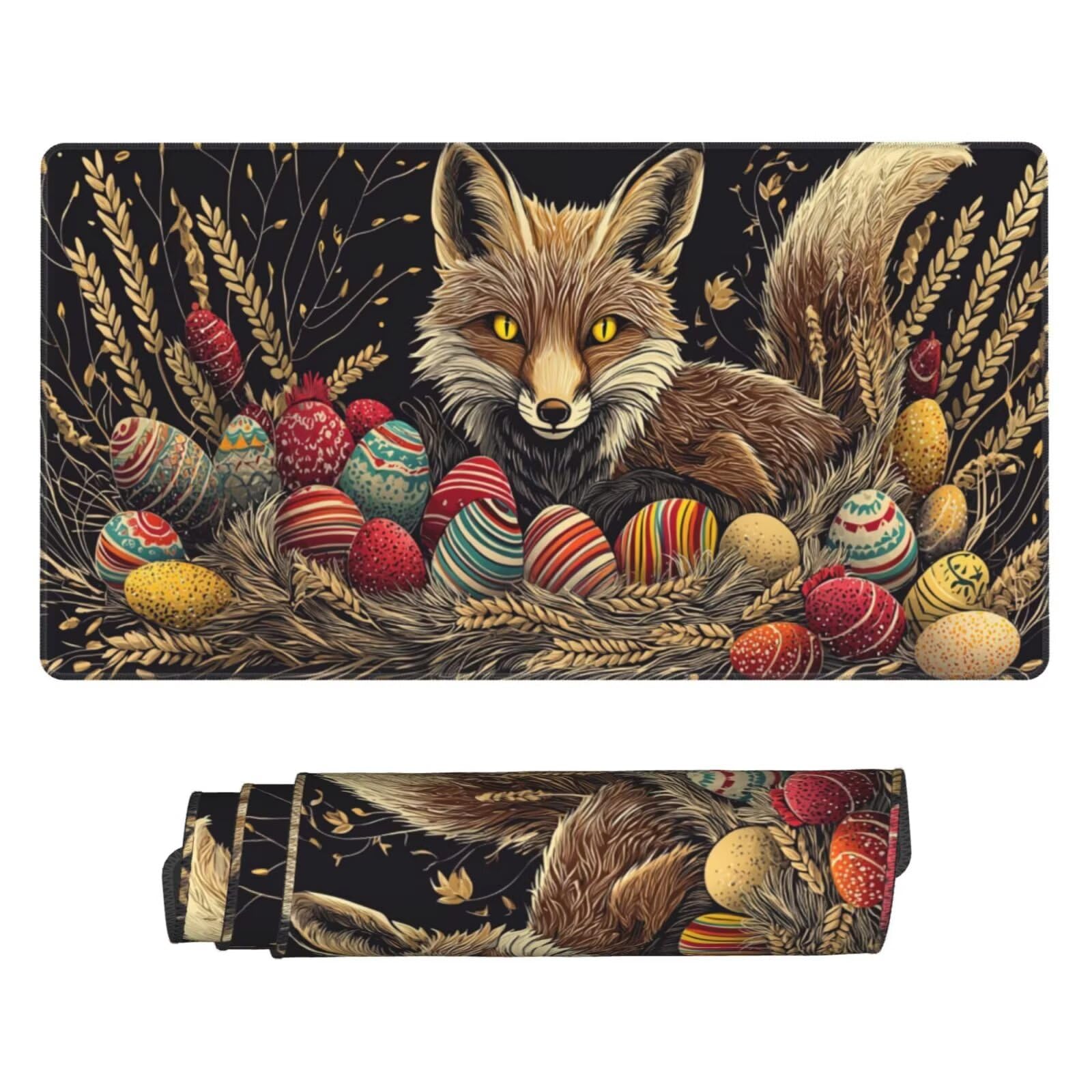 Podkładka pod mysz dla graczy, duża podkładka pod mysz, XXL, 1000 x 500 x 3 mm, podkładka pod biurko Fox Easter Egg, podkładka pod mysz, ściegowa, antypoślizgowa, gumowa podkładka, ulepszona precyzja