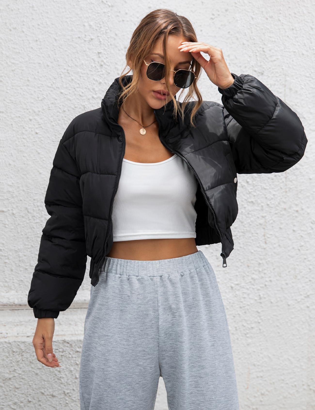 Gihuo Women' s Cropped Quilted Puffer Jacket Outerwear Coats