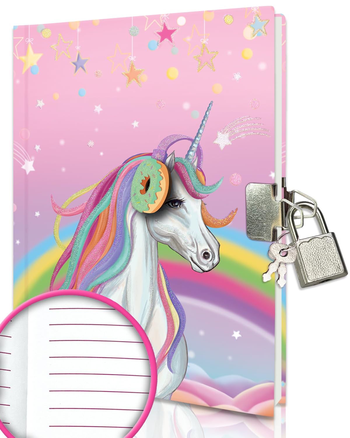 Unicorno Diario Segreto Bambina con lucchetto, 17,8x13,5cm 80 Fogli a Righe Taccuino Appunti Bambino Diario con Lucchetto Ragazza Quaderno Appunti Bambini per Compleanno Regalo Bambina 6-10 Anni