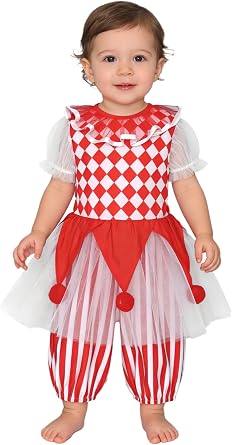 Baby Infant Carnival Party Circus Clown One Piece Ruffled Mesh Jumpsuit Short Sleeve Performance Bodysuit