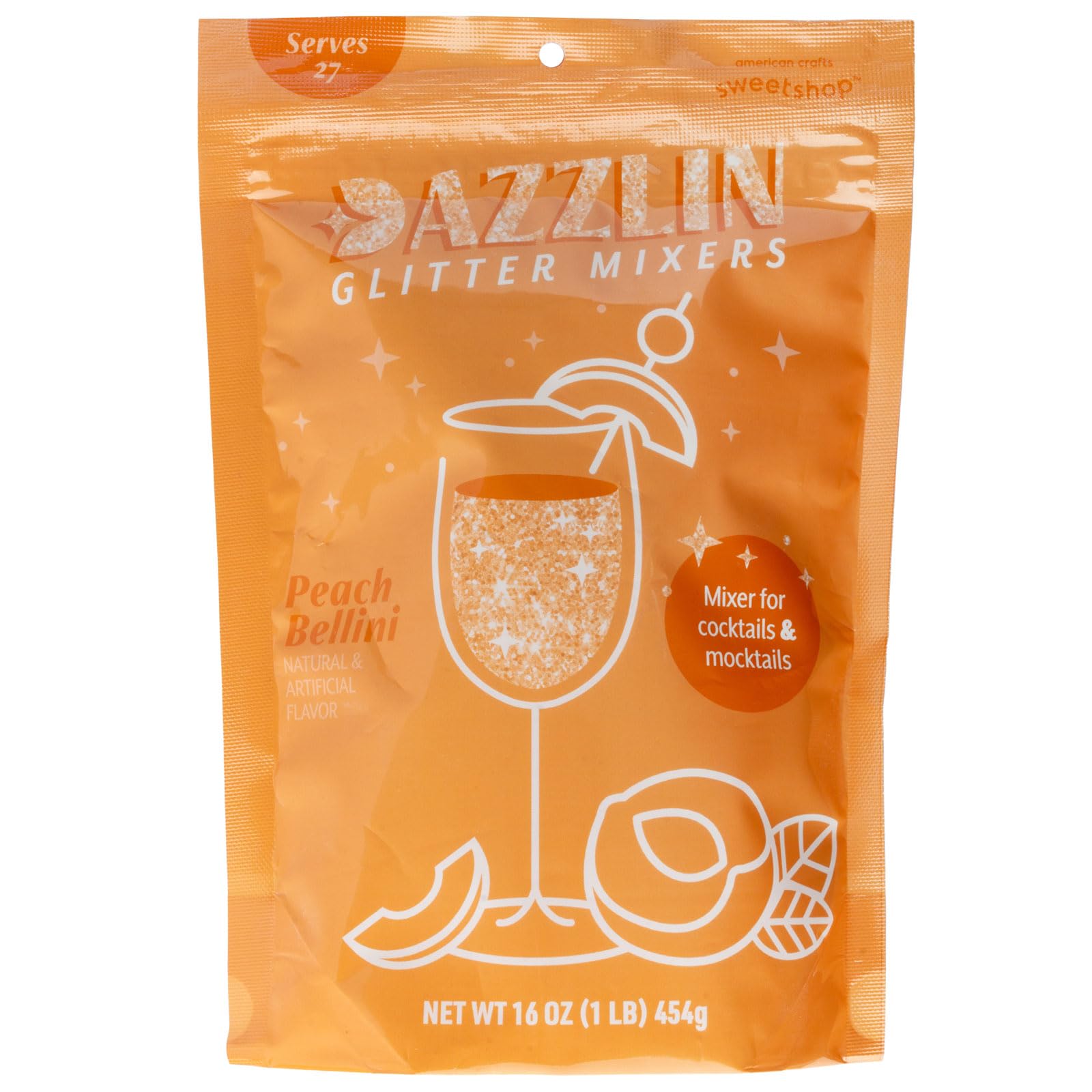 Sweetshop 16 oz Dazzlin Glitter Drink Powder Mixer, Mixer for Cocktails & Mocktails, Edible Glitter for Cocktails, Flavored Glitter for Drinks (Peach