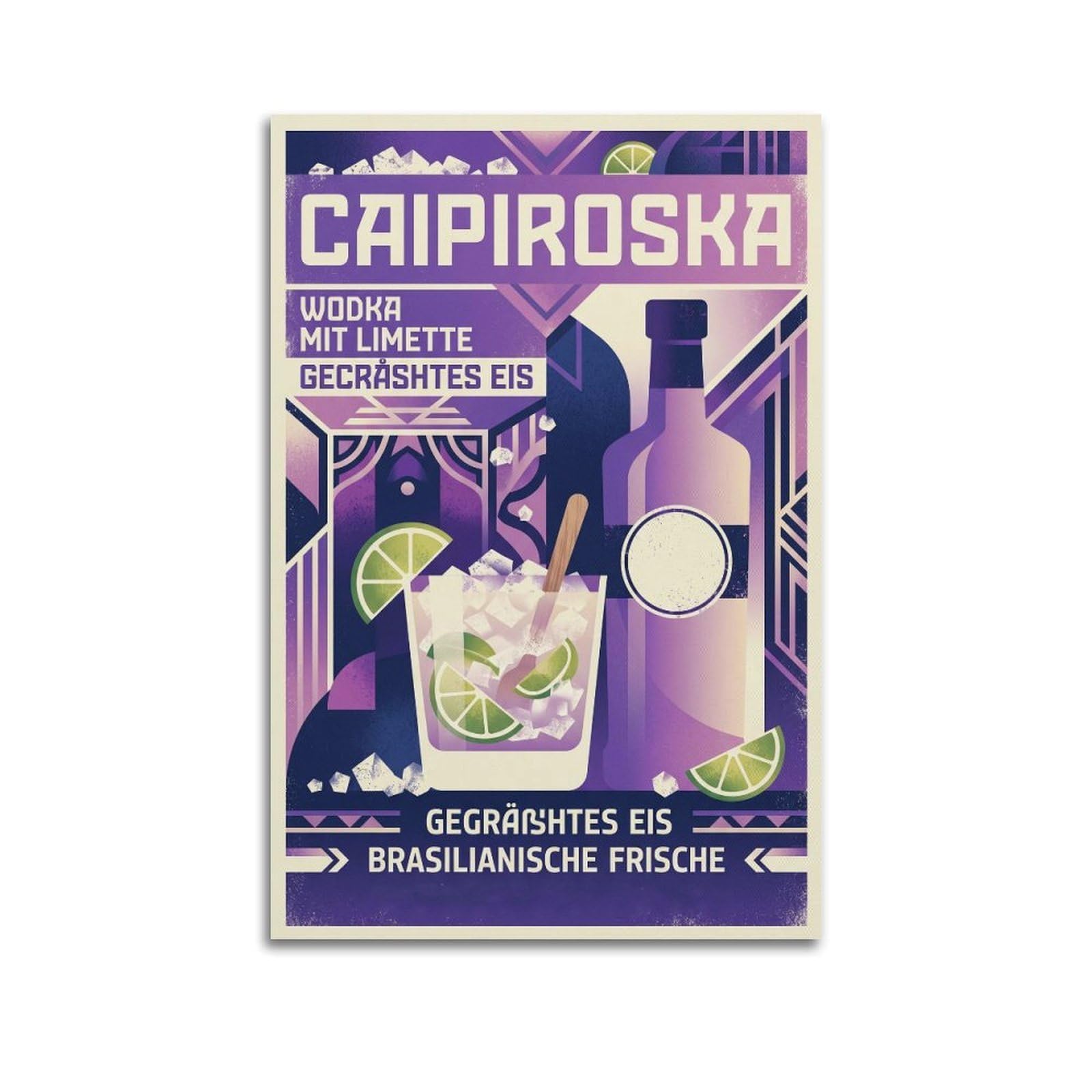 Xkuga Boys Unframe-Style Caipiroska Lime Vodka Cocktail Poster Recipe Menu Mixology Modern Decorative Canvas Prints - Ideal Wall Art For Family, Man Cave, Game Room, & Girls Bedroom 20X30inch(50X75cm)