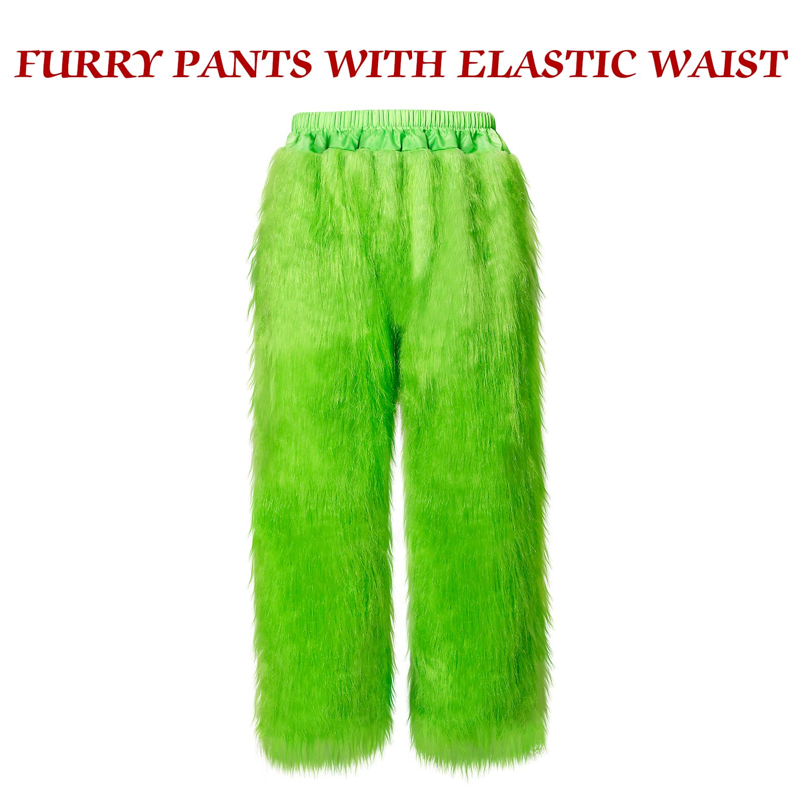 Costumi di Halloween Verde Peloso Costume Adulto 8PCS, Natale Deluxe Costume di Babbo Natale per gli uomini con maschera