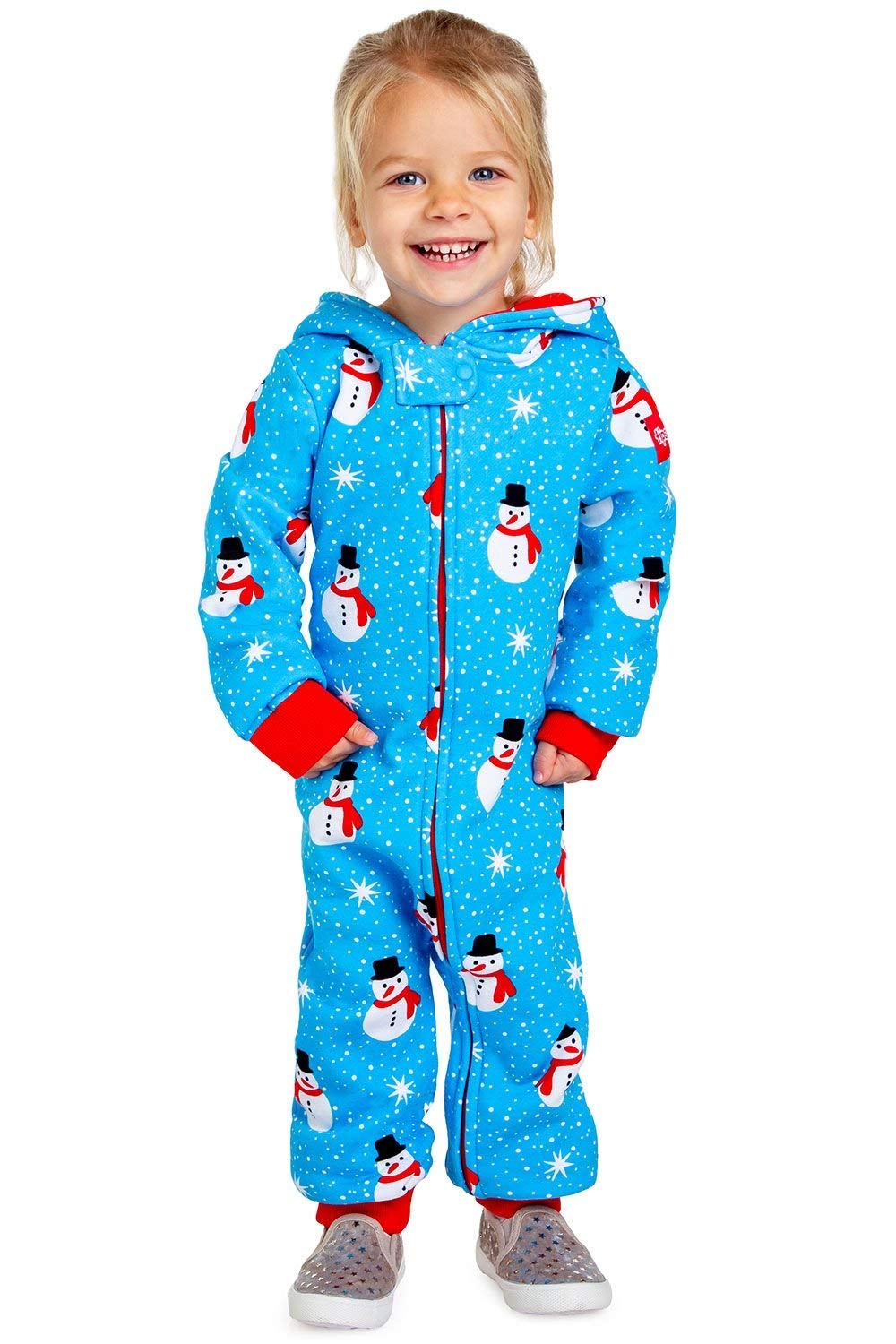 Tipsy Elves Cozy, Cute and Warm All Over Baby and Toddler Blue Snowman is an Island One Piece Outfit
