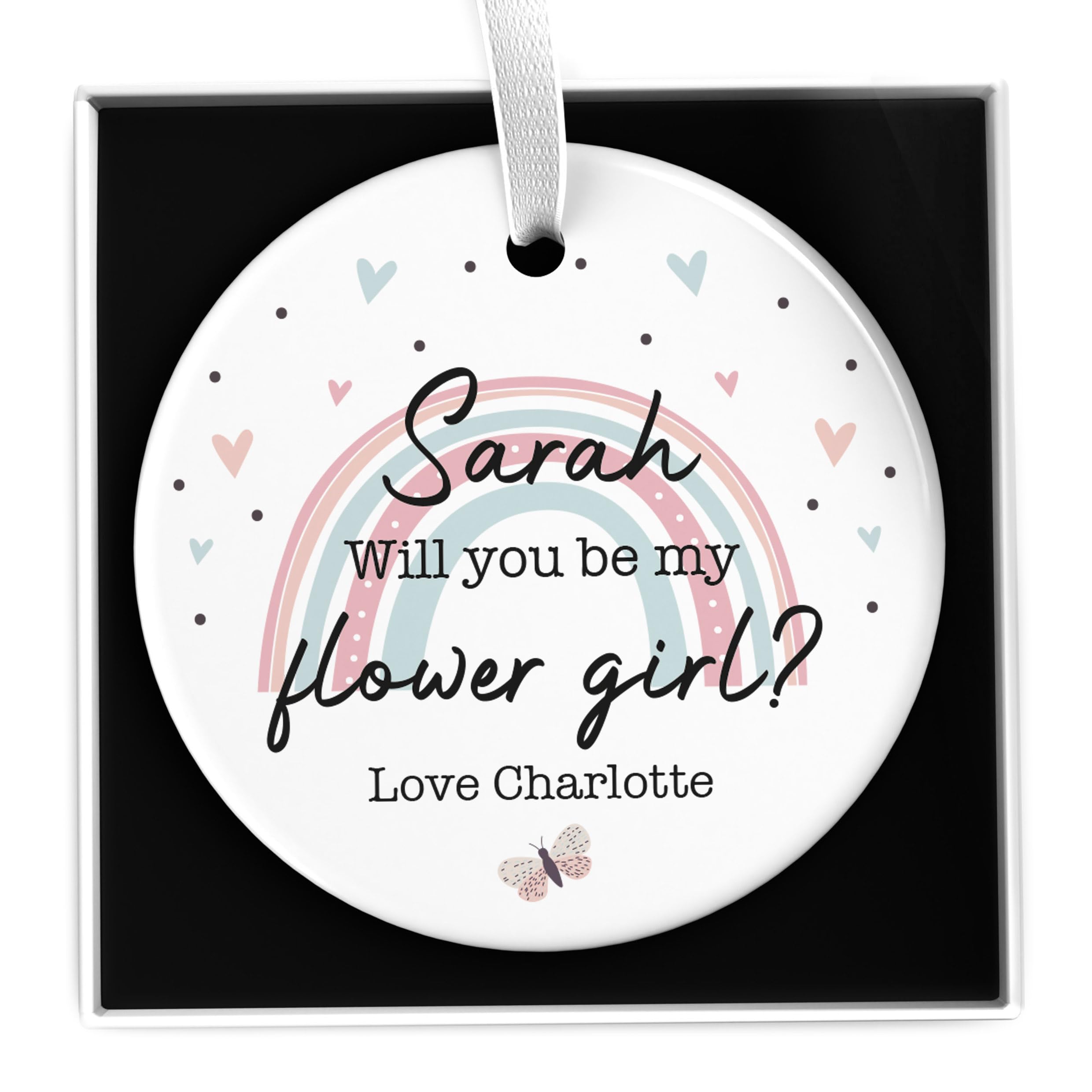Beecreative Will You Be My Flower Girl Gifts For Kids - Flower Girl Proposal - Ceramic Heart Or Circle Keepsake - With Gift Box