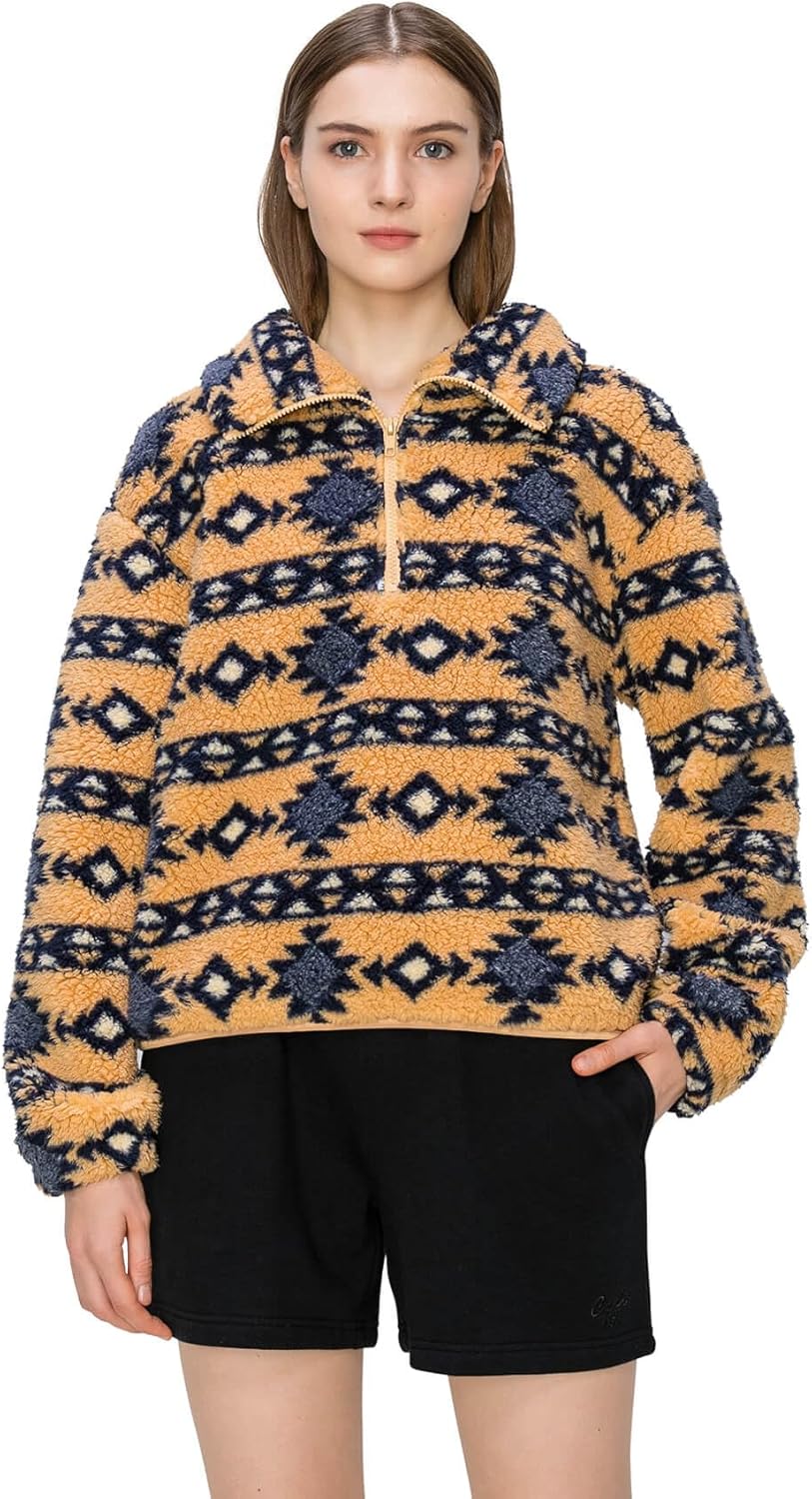 Cali1850 Half Zip-Up Sherpa Pullover - Cozy Printed Soft and Warm Fluffy Fleece With Comfy Silhouette Top