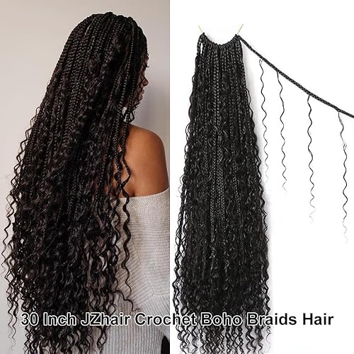 Miniatura 2 de Trenzas bohemias de ganchillo con rizos de cabello humano, trenzas de caja con cabello humano rizado, extensiones de cabello humano rizado,